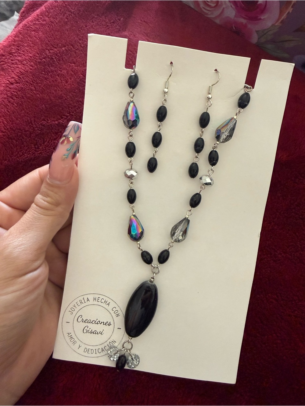 Black Beaded Necklace and Earrings Set